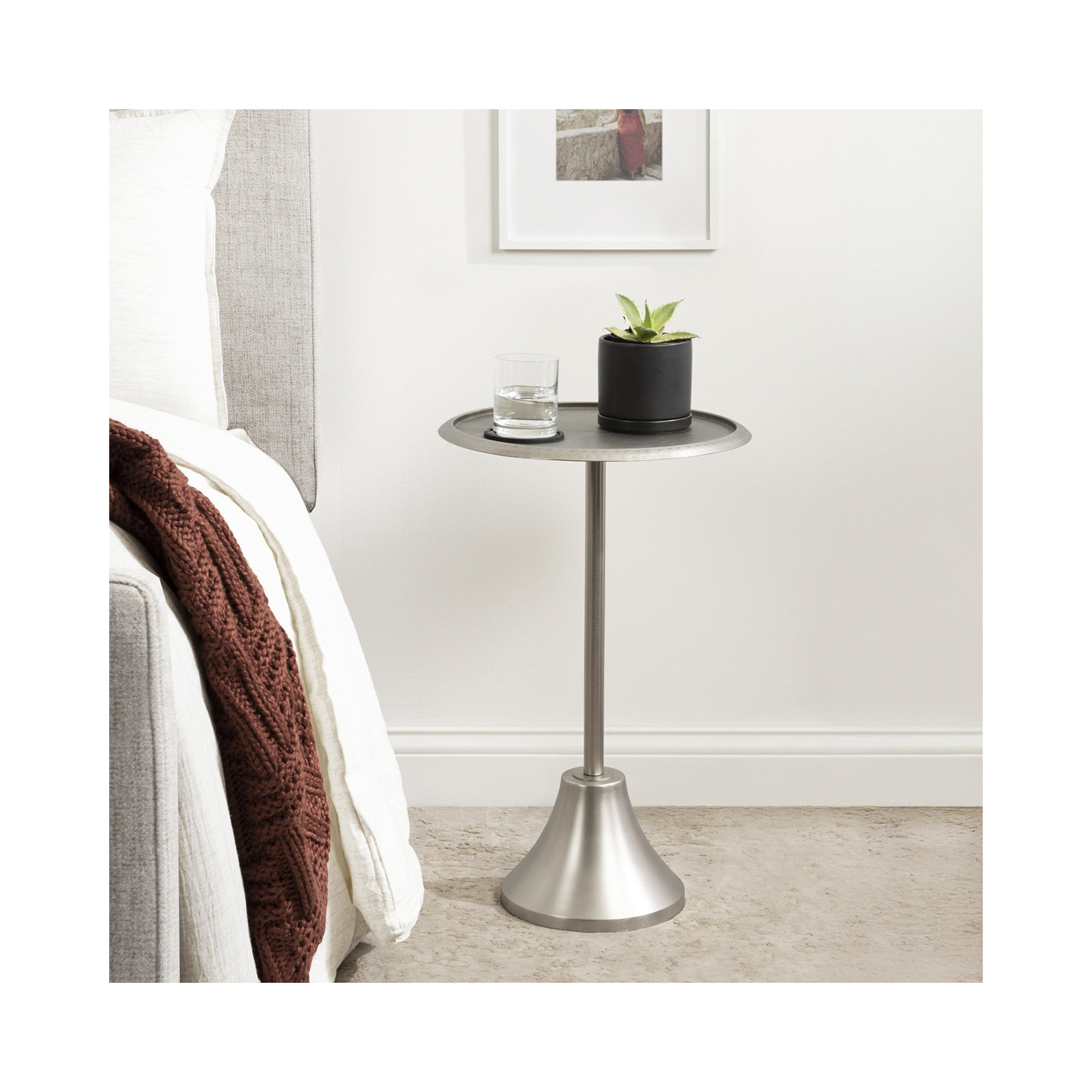 Deanna Iron End Table, 24" H x 15" W x 15" D, Silver Base/ Silver Top