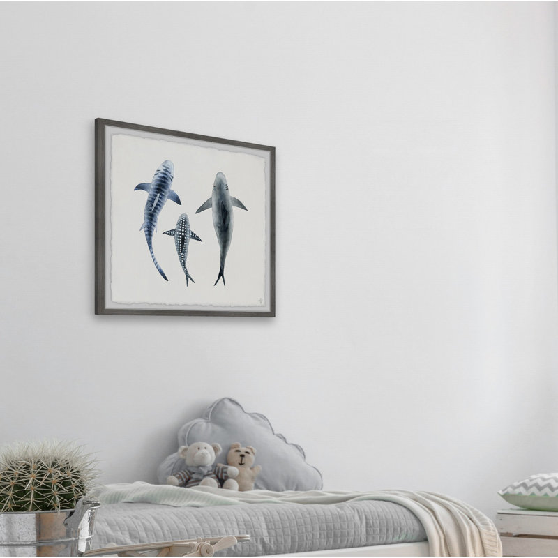 Citrana 'Patterned Sharks' Framed Print, 12" H x 12" W x 1.5" D