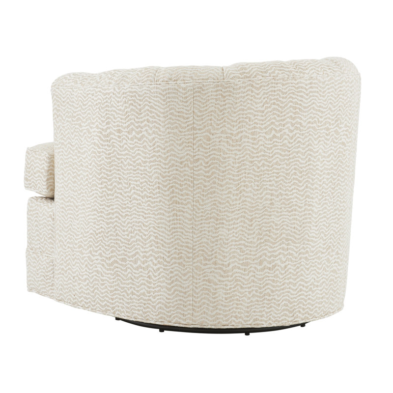 Cream Swivel Barrel Chair with Elegant Wood Accents