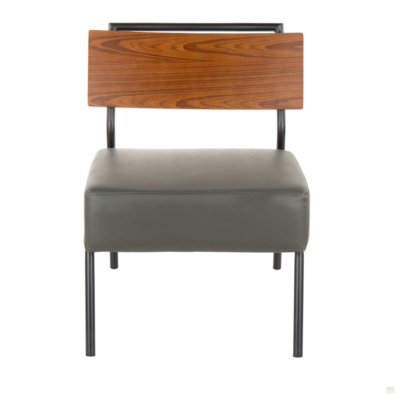 Chaise d'appoint contemporaine en similicuir gris avec accents de bois de noyer