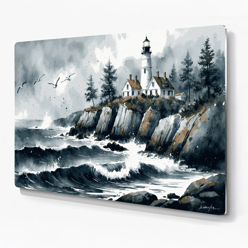 Art mural en métal nautique gris Maine, H 11 po x l 14 po