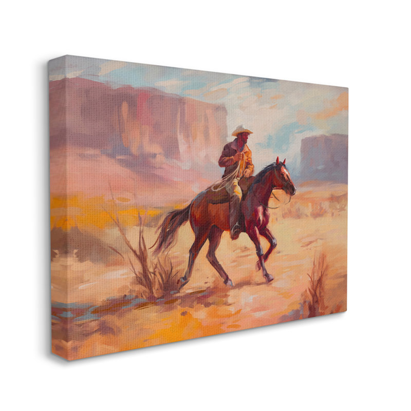 Impression sur toile Aw-169-Cowboy Riding Desert Landscape on Canvas par Ziwei Li, H 16 po x l 20 po x P 1,5 po