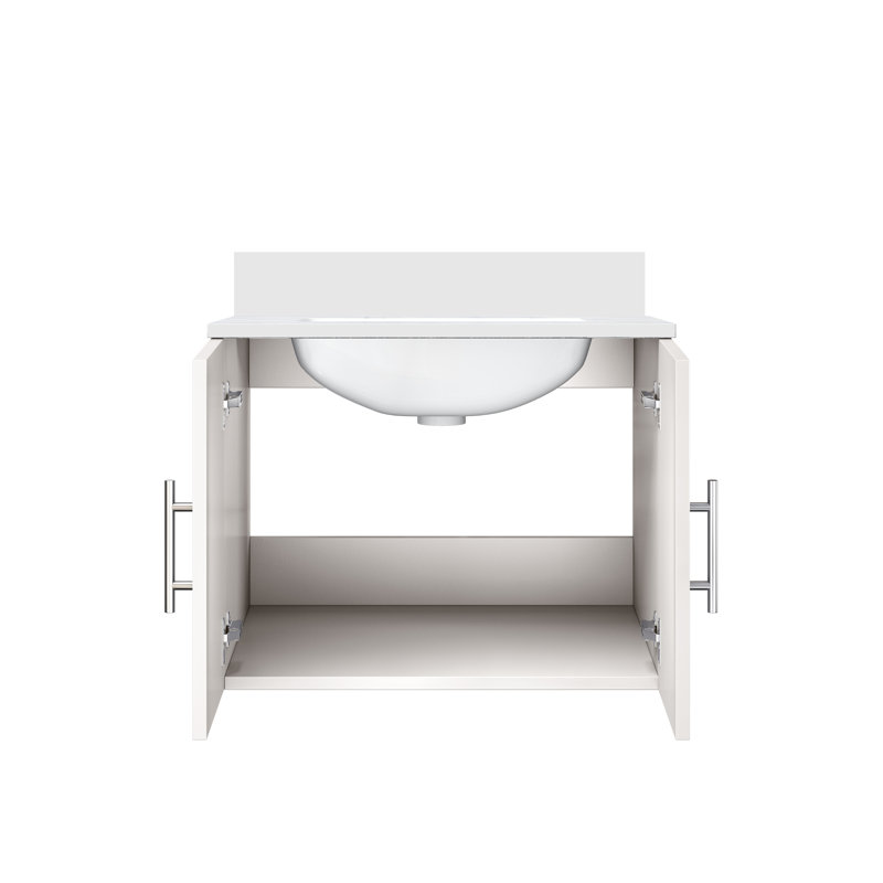 Meuble-lavabo simple 24 po avec plateau Geneva, Quartz blanc, Gris foncé