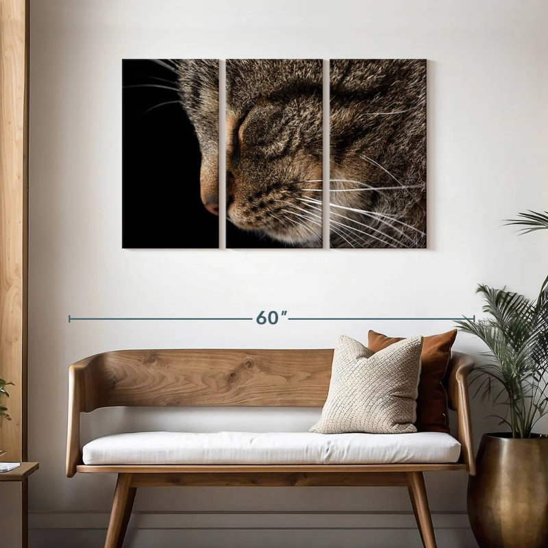 Chat tigré endormi, H 28 po x l 45 po