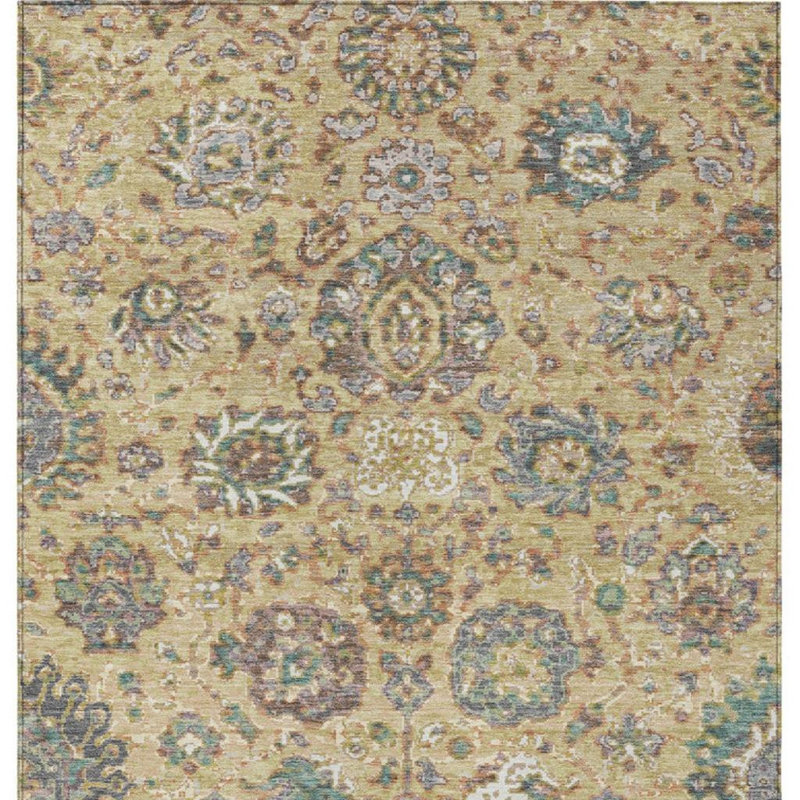 Tapis beige lavable et floral 5 pi x 8 pi turquoise