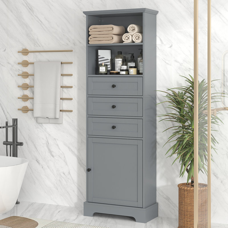Grande armoire de rangement avec 3 tiroirs et tablettes réglables, Gris