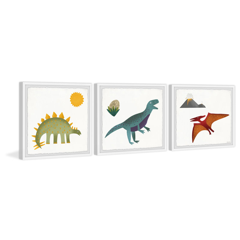 «Eisenbarth Dinosaur World», ensemble de 3 œuvres d'art encadrées, H 12 po x l 12 po x P 1,5 po