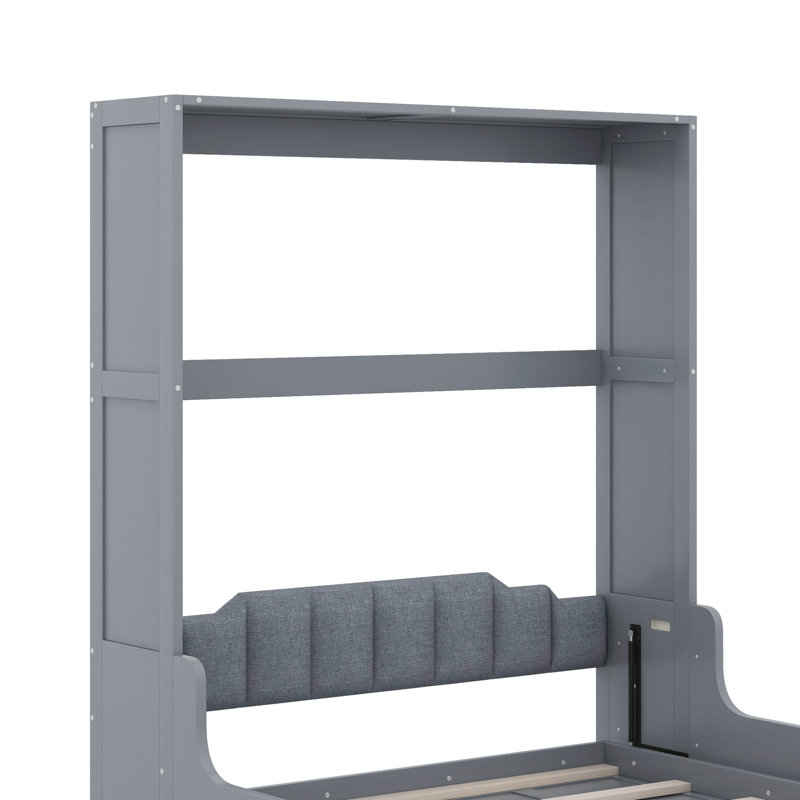 Grand lit escamotable mural avec coussin, Gris, Grand lit