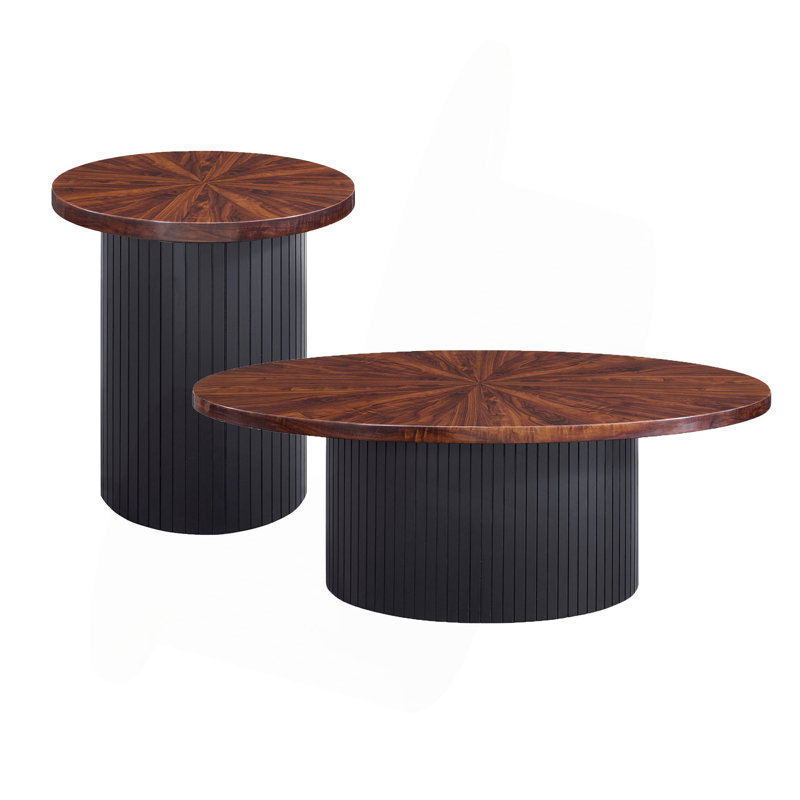 Ensemble de tables d'appoint 2 pièces en cerisier et noir-Rosemond Rosemond