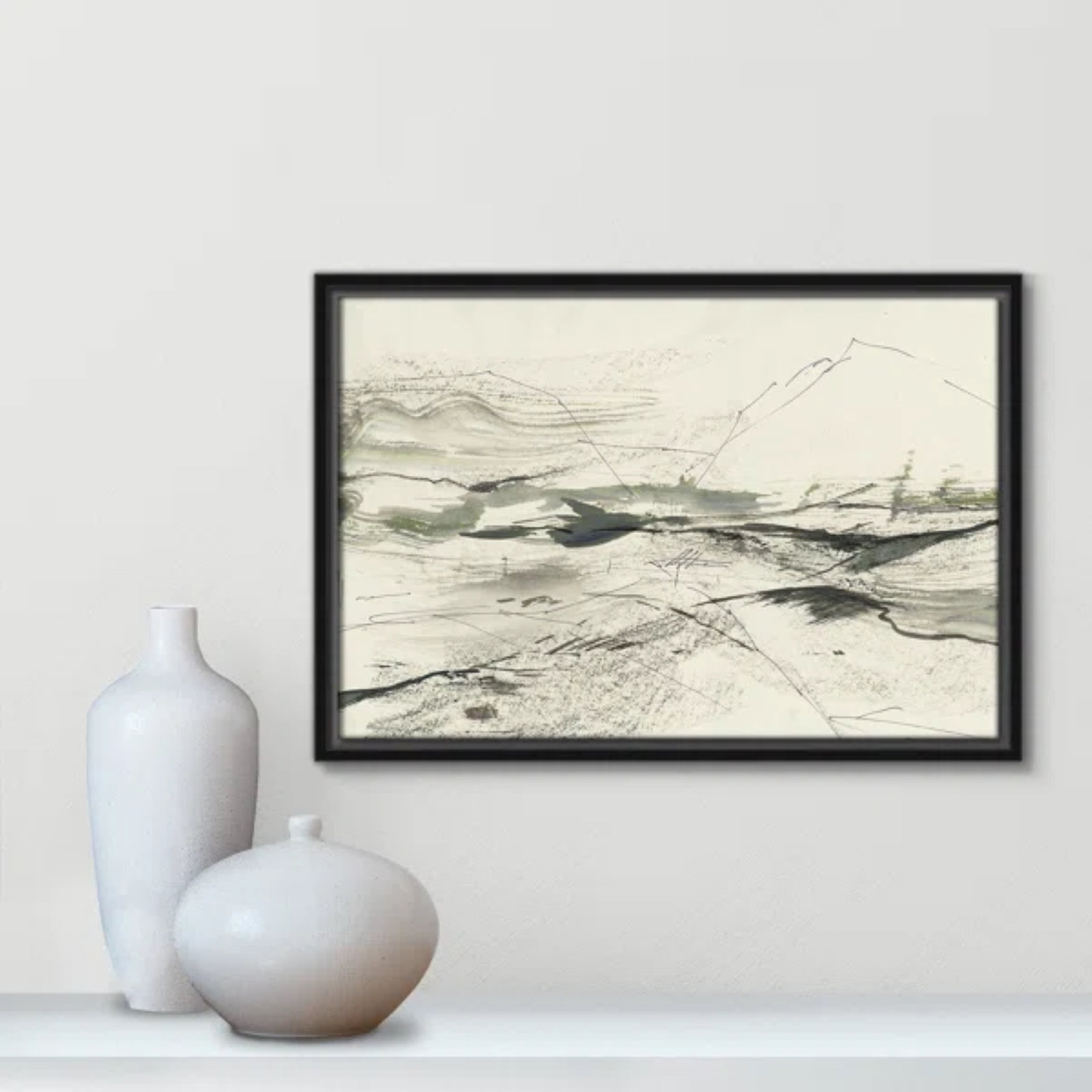 Green Sketches Print by PI Studio, 13.5" H x 19.5" W x 2" D, Black Floater Framed, No Mat