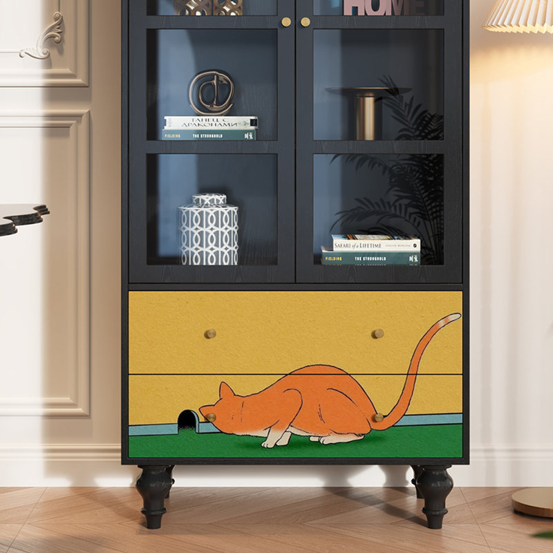 Vitrine en bois massif avec tiroirs