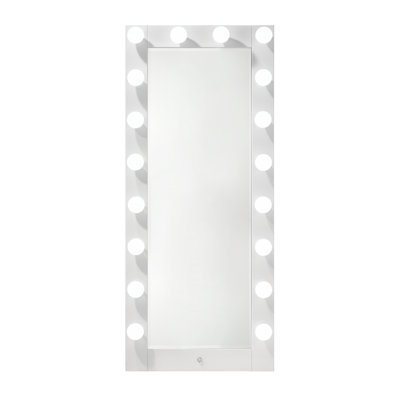 1Pc Glam Tall Lighted Mirror With Drawer Box Beveled Mirror Crystal Knob Glossy  Finish Vanity (Includes Mirror Only)