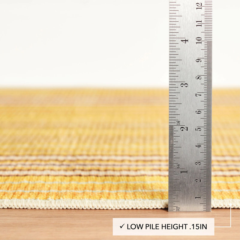 Sunflower Ticking Yellow Machine Washable Rug, Rectangle 6' x 9'