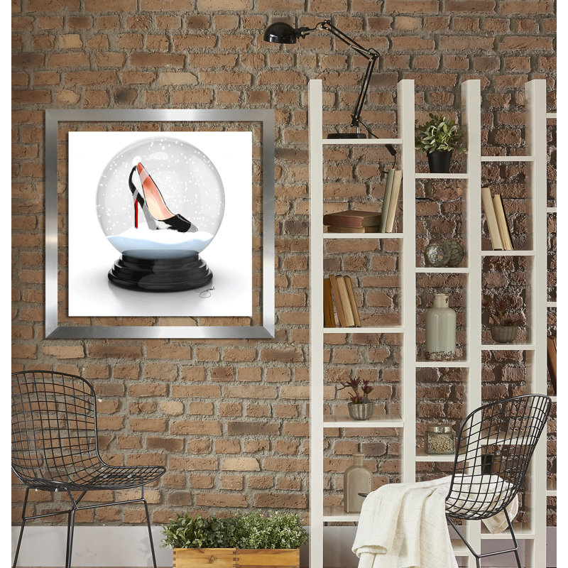 « secoue my chaussures », impression sur peinture, H 27,5 po x l 27,5 po x P 0,75 po, Plexiglas argenté encadré