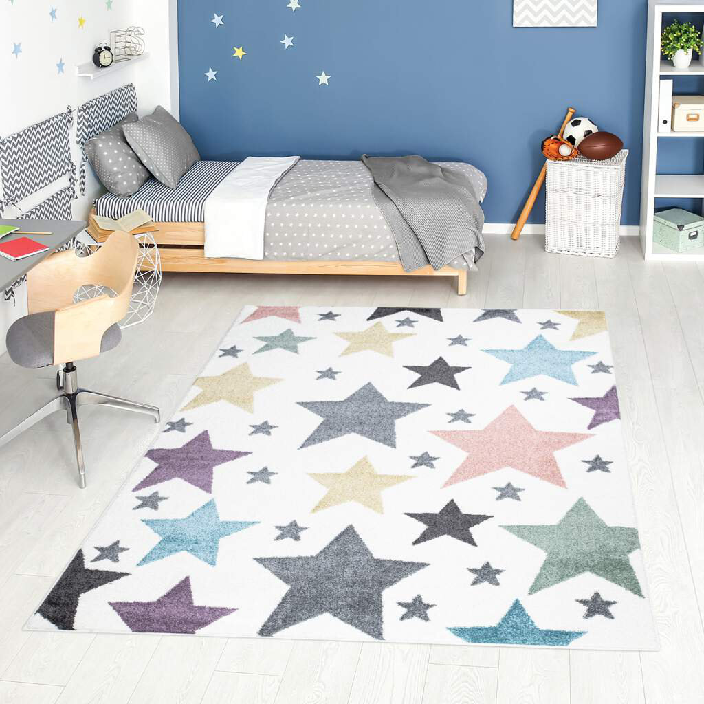 Kinderteppich Anime 903 Creme Sterne Kinderzimmer Kurzflor Frazer