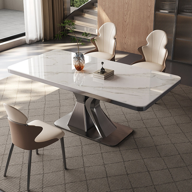 Modern luxury Italian style dining table, White/Gray, 29.53"H x 62.99"L x 33.46"W