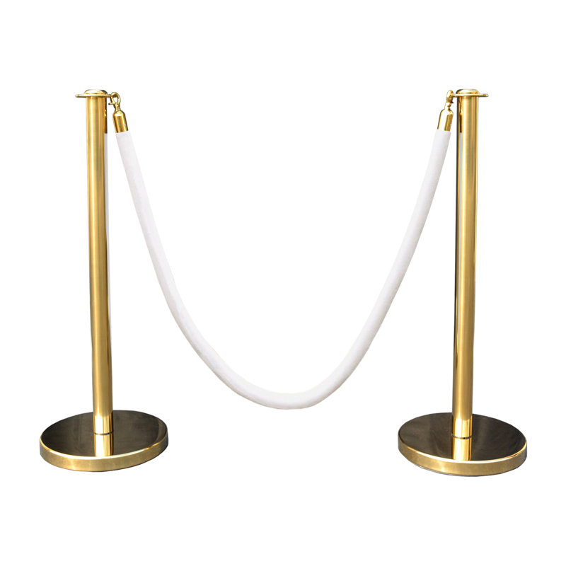 Poteau de contrôle pour foules de luxe (2 plat / plateau plat doré + corde blanche de 6 pi)