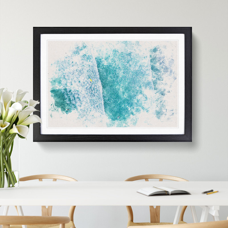 Surfers in Vazon Guernsey - Picture Frame Graphic Art Print, 33cm H x 45cm W x 2cm D, Black Framed