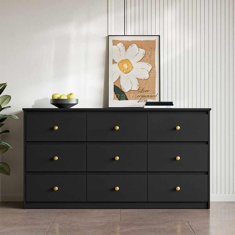 Commode 9 tiroirs Renold, Noir