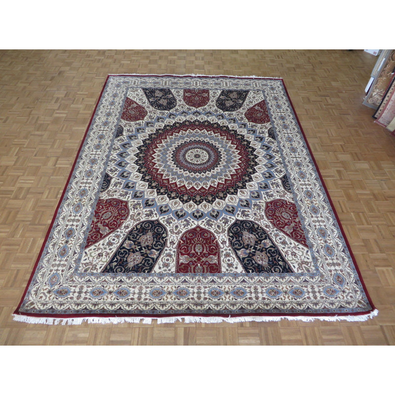 Tapis ivoire noué à la main One-of-a-Kind Beane Gombad, Rectangle 8 pi 4 po x 10 pi 1 po