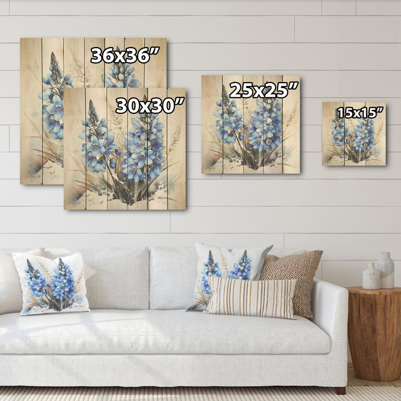 Blue Bonnets Charm in Winter - Blue Bonnets Wood, art mural sur bois de pin naturel, H 15 po x l 15 po