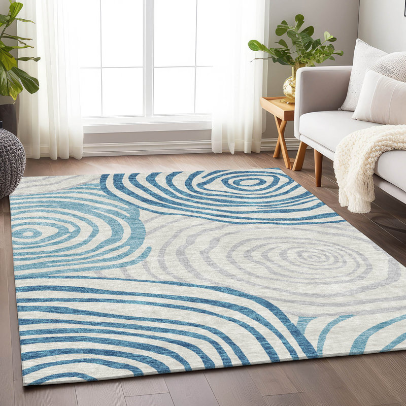 Premium Machine Washable Prisco Teal Rug, Rectangle 3' x 5'