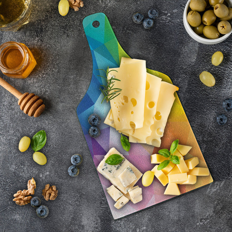 Multicolor Geometric Tempered Glass Cutting and Serving Board