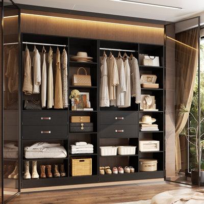 80'' W Closet System with Wooden Drawers and Hanging Rods