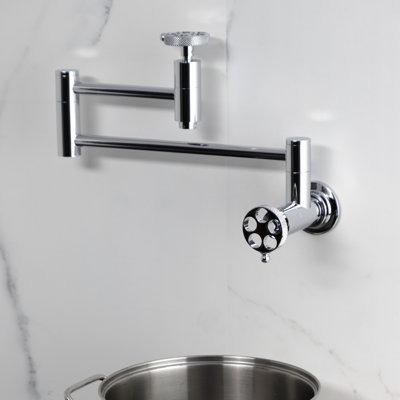 Kingston Brass Webb Two-Handle 1-Hole Wall Mount Pot Filler Faucet with Knurled Handle