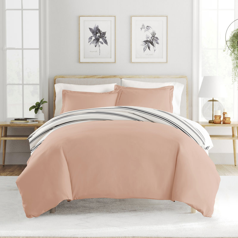 Rose Desert Stripe Reversible Twin XL Duvet Cover Set