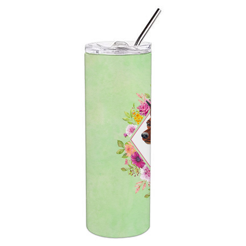 E23BF9F8391D466E9CA4F8DFEBD9A7DB de verre 20 oz à double paroi en acier inoxydable chiot, Pinscher miniature, Vert