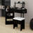 Glass Tabletop Corner Vanity Desk with Charging Station, Pull-Out Side Cabinet & Storage Shelf Drawer, Triangle Makeup Vanity Set with Cushioned Stool-126625574