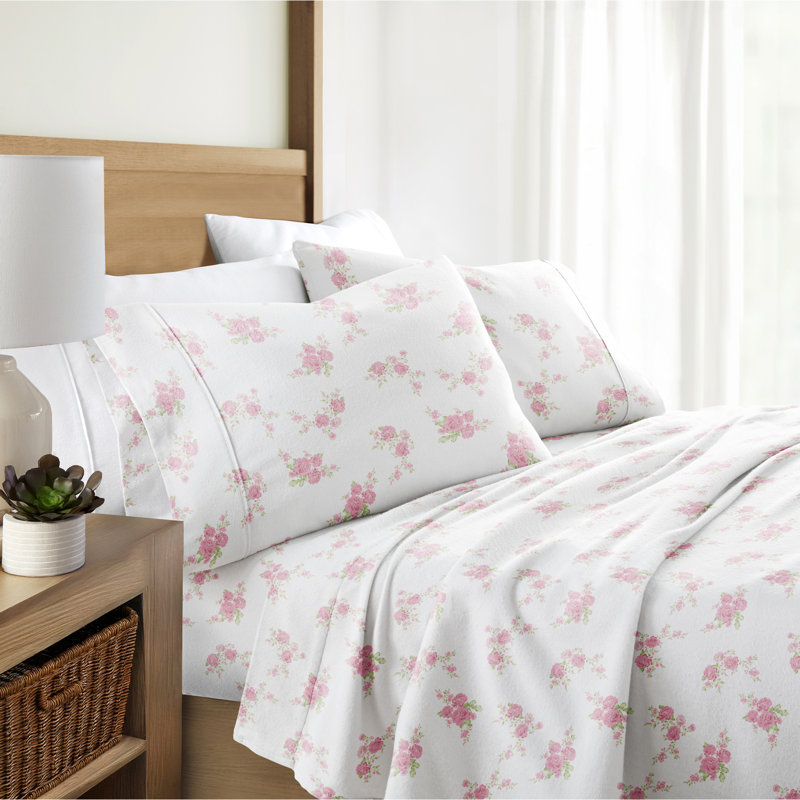 Riesel Cozy Cotton Flannel Sheet Set - Rose Bunch, Pink /Roses, Twin Sheet Set
