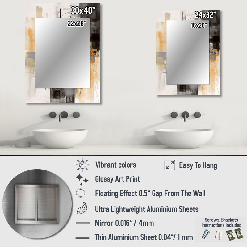 Abstract Design Shapes II - Abstract Collages Decorative Mirror, Modern Wall Mirror, Printed Metal Art, 40" x 30"