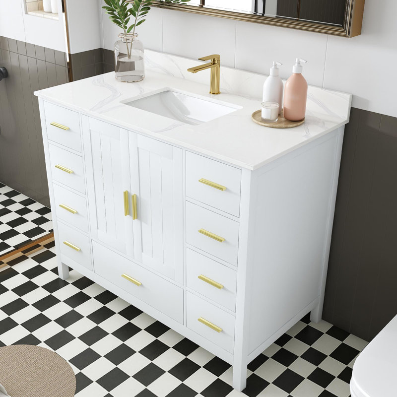 Meuble-lavabo moderne avec lavabo, Blanc