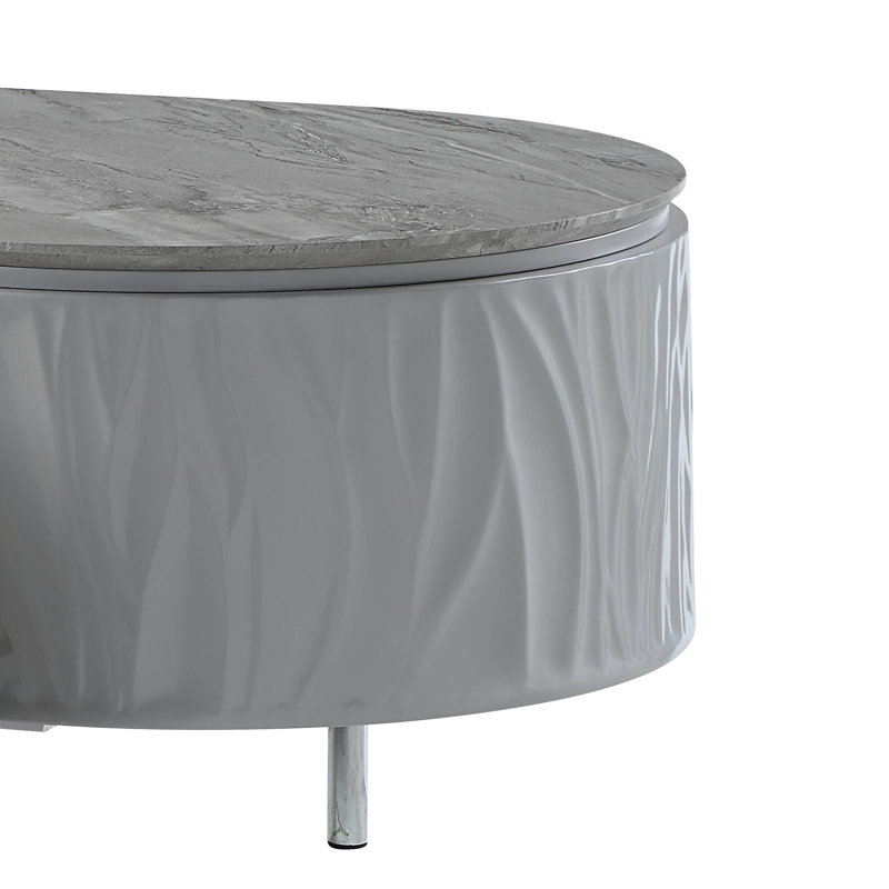 Table basse yukino gris ultrabrillant et finition chromée