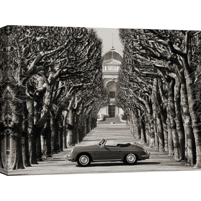 Roadster In Tree Lined Road, Paris by Gasoline Images - Wrapped Canvas Print