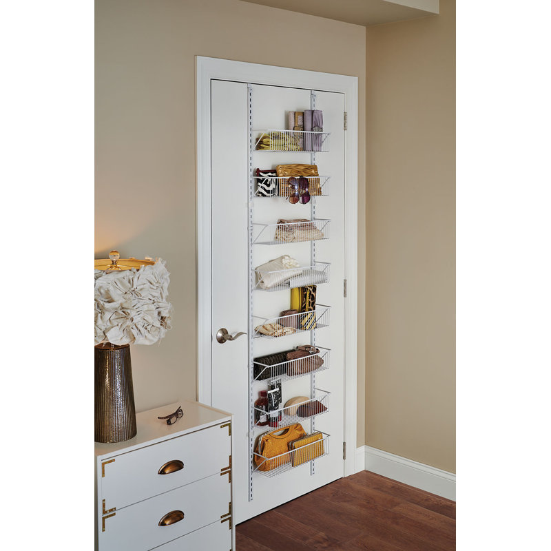White Epoxy-Coated Steel Over-The-Door Basket Organizer