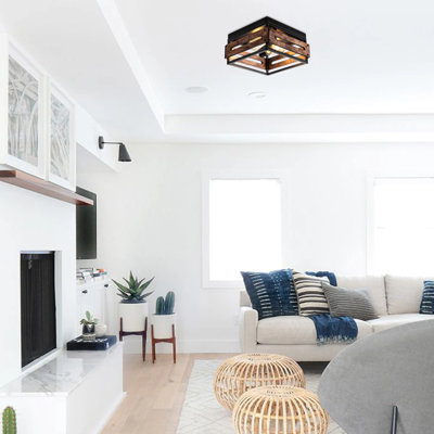 Metal And Wooden Square Restaurant Lighting Fixtures