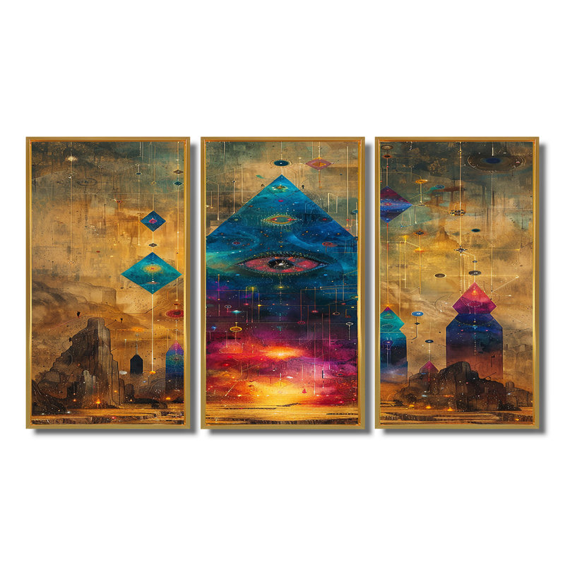 Ensemble de décorations murales Crystal Landscape, Cadre flottant doré, H 32 po x l 48 po x P 1 po