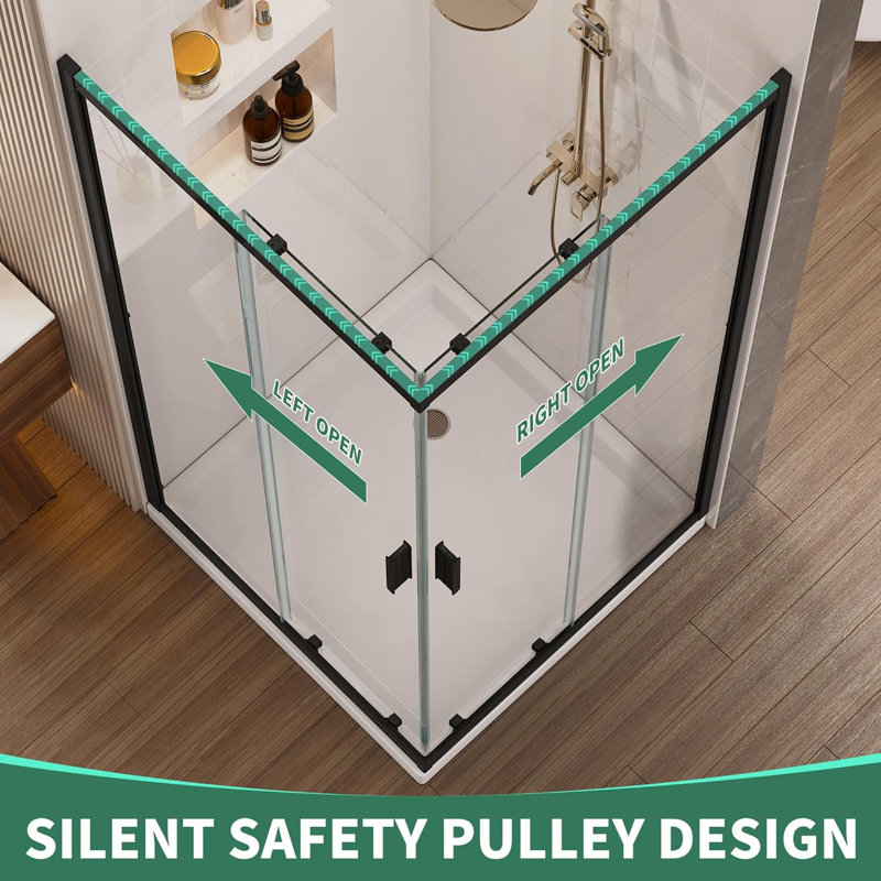 36" x 36" x76" Corner Shower Enclosure, Double Sliding Shower Door with 1/4" Easy-Clean Tempered Glass, Space-Saving Design