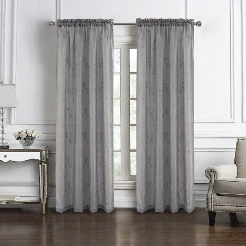 Panneau de rideau transparent brodé Sieme, Charbon, L 54 po x L 84 po