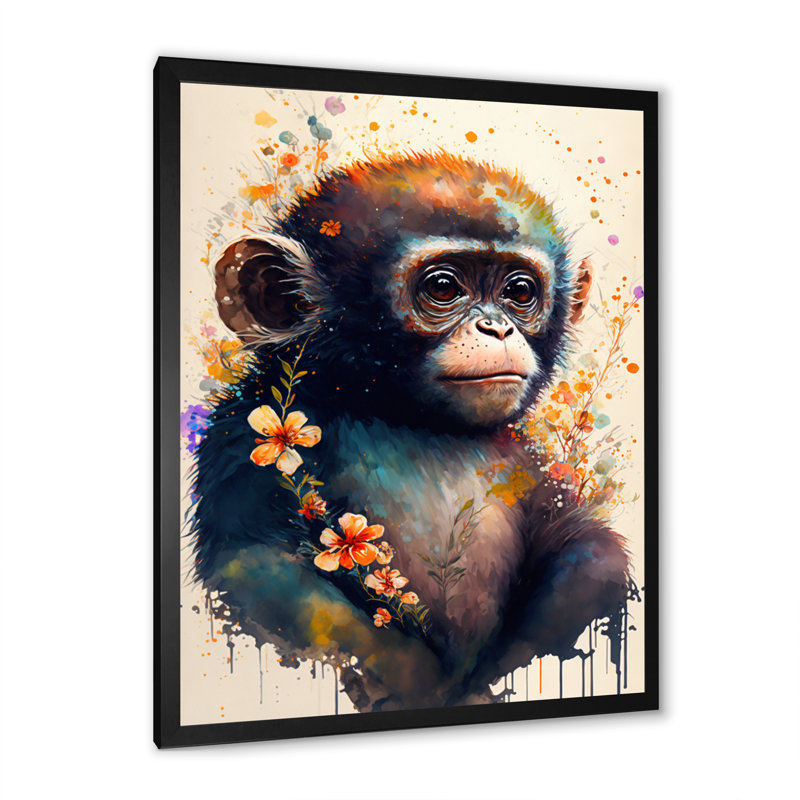 Mignon singe, art floral II - impression, H 32 po x l 24 po x P 1 po, Impression noire sur toile encadrée