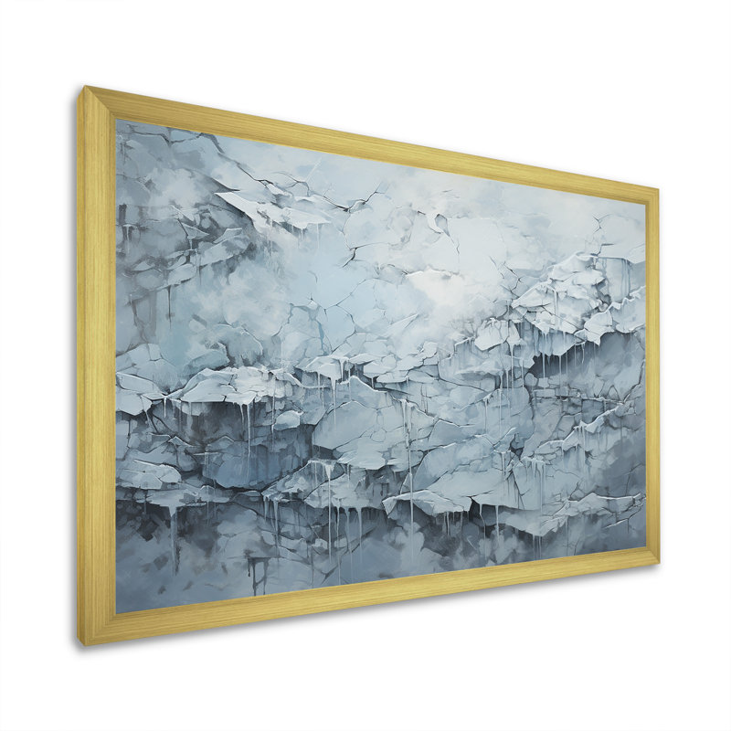 Carte du monde glaciaire sur toile, Cadre doré simple, H 16 po x l 32 po x P 1 po