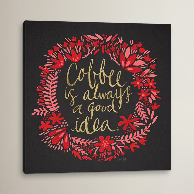 « coffee fusain », impression sur toile tendue, H 18 po x l 18 po x P 1,5 po, Toile avec cadre flottant noir, Pas de tapis