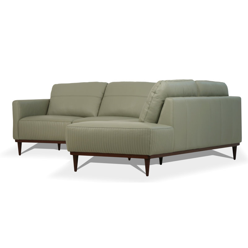 Ashleigh Contemporary 103"L Track Armrest Sectional Sofa, Right Facing, Airy Green Genuine Leather