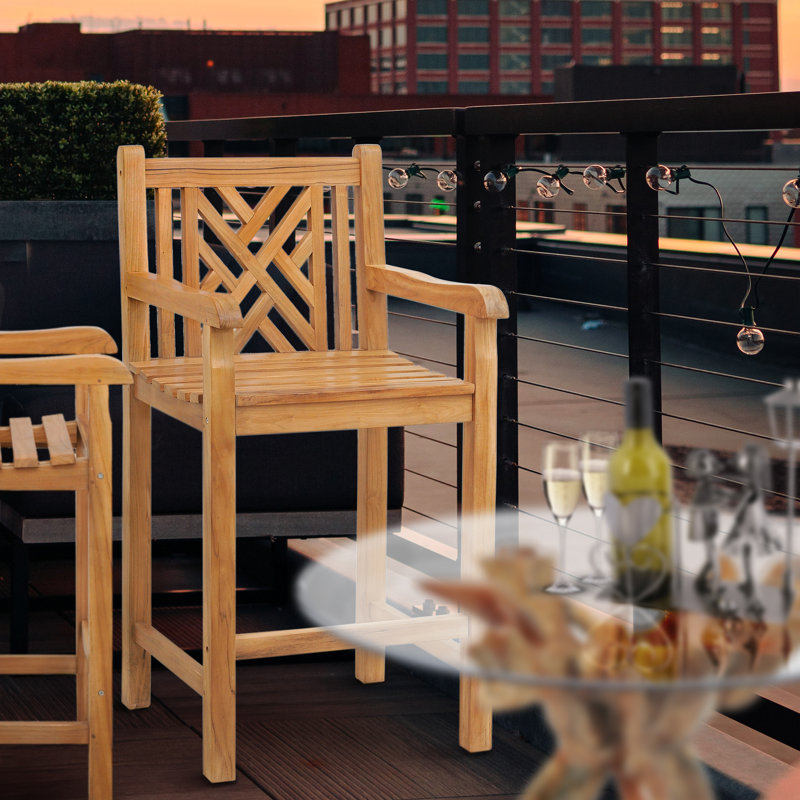 Tabouret de bar de patio en teck 30 po Chippendale