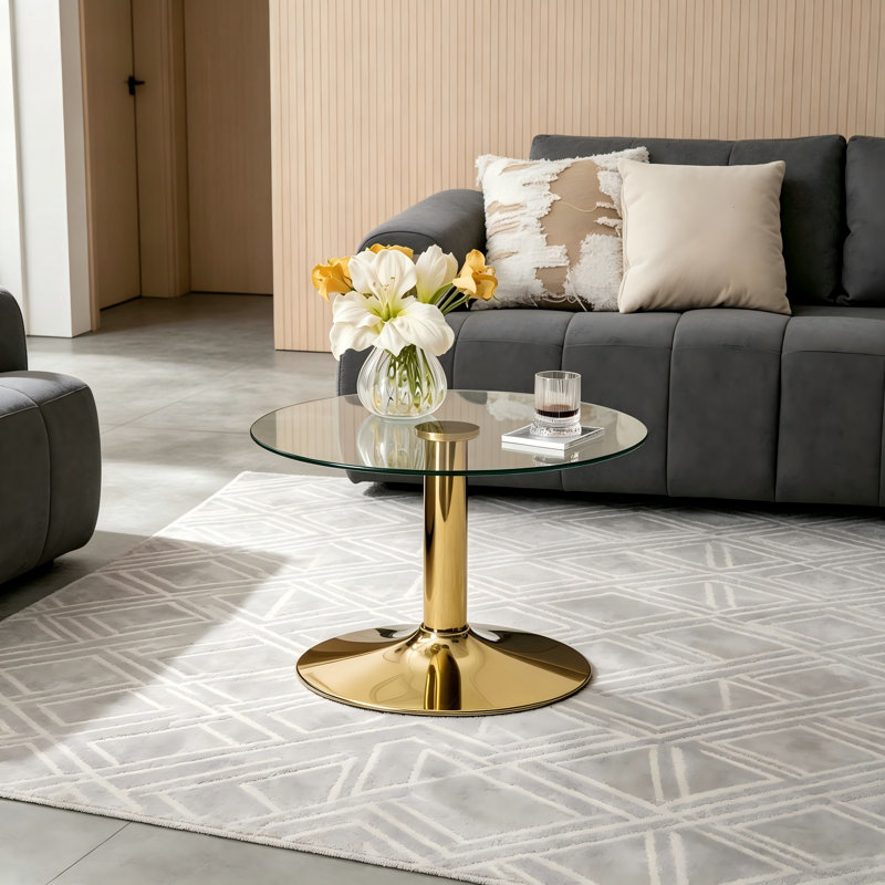 Table basse ronde en verre trempé de 27,5 pouces de diamètre