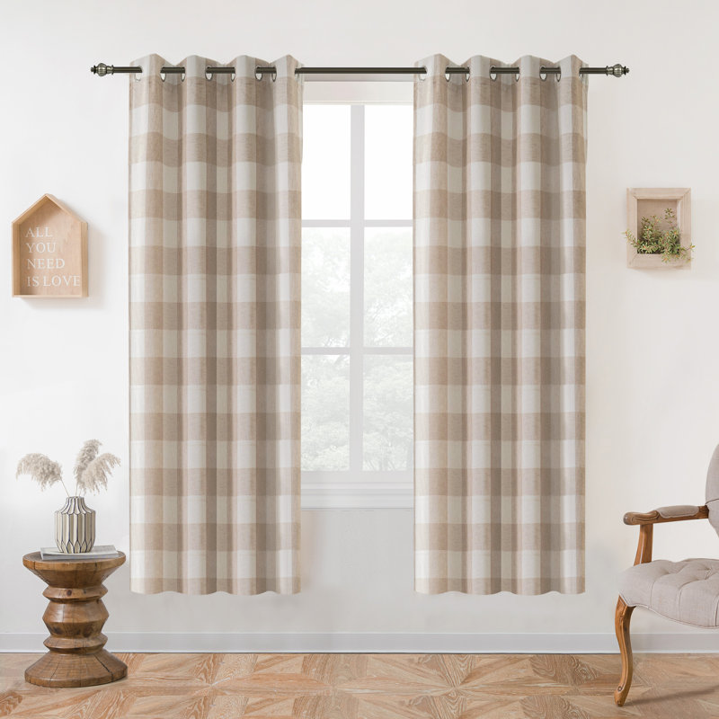 Adamantini Plaid Blackout Thermal Grommet Curtain Panels, Taupe, 52" W x 63" L