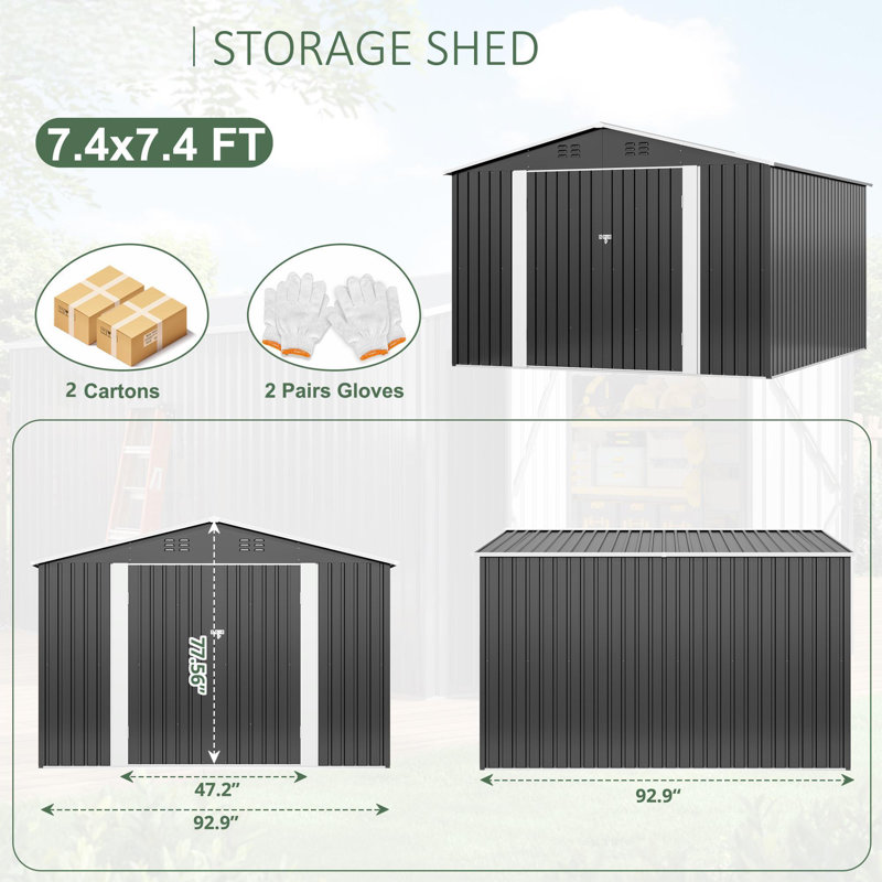 8 ft. W x 8 ft. D Outdoor Metal Shed Storage with Floor, Updated Frame Structure and Lockable Doors(64 sq. ft)